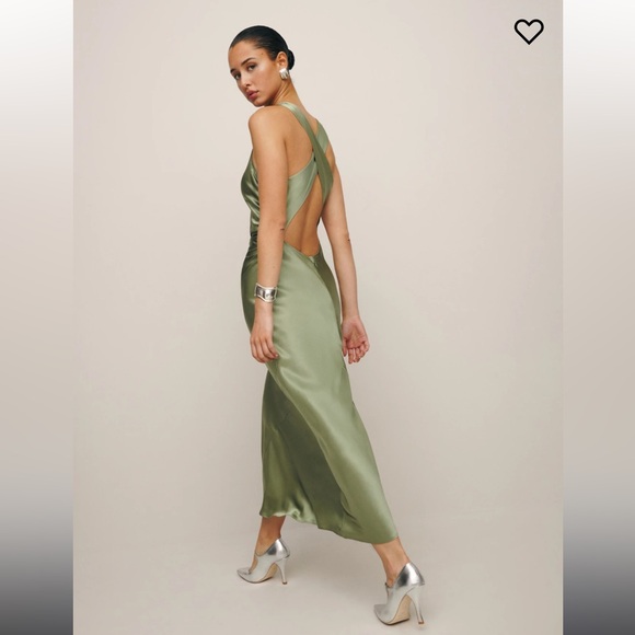 NWT Reformation Casette Silk Dress in Artichoke - Picture 4 of 7